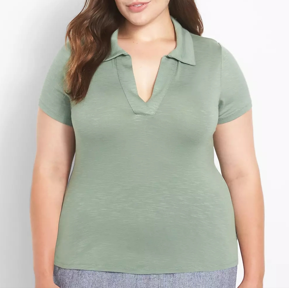 Lane Bryant Fitted Short-Sleeve Collar V-Neck Polo Top - Plus 14